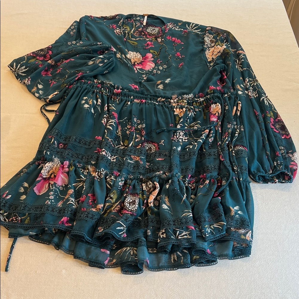 Floral Peasant Blouse - Teal Floral